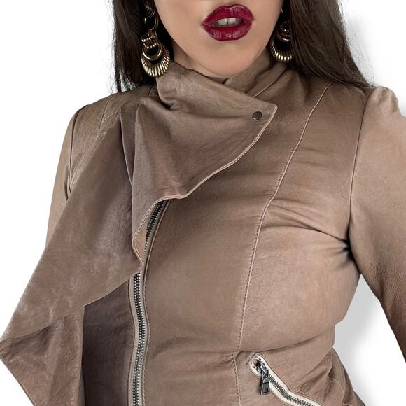 DIANE VON FURSTENBERG tan lamb leather jacket - Picture 6 of 16